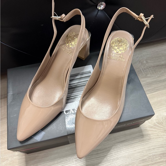 Vince Camuto Nude Block Heel Slingbacks - Picture 3 of 9